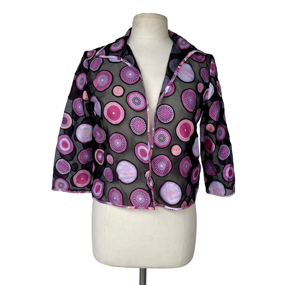 MARISA BARATELLI Thai Silk Chiffon Formal Jacket Pink Circle Prints Open Front 4